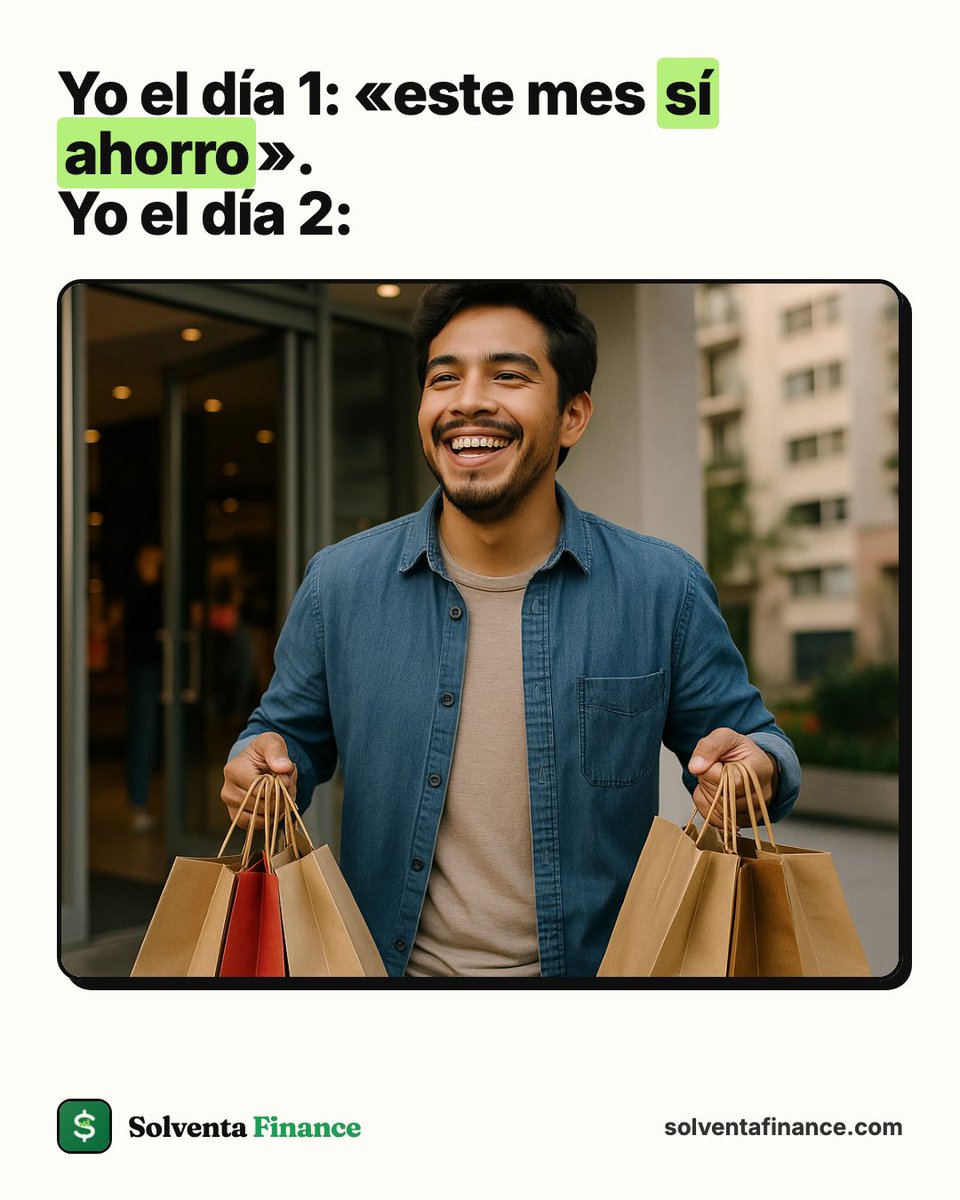 solventafinance's tweet photo. Yo el día 1: «este mes sí ahorro».
    Yo el día 2: 🛍️

Ahorrar no es fuerza de voluntad, es tener claro cuánto entra y cuánto sale. Por ahí se empieza.

    Entra gratis en https://t.co/Cah8mYJVed

#solventafinance #ahorro https://t.co/FNq49CBFgC