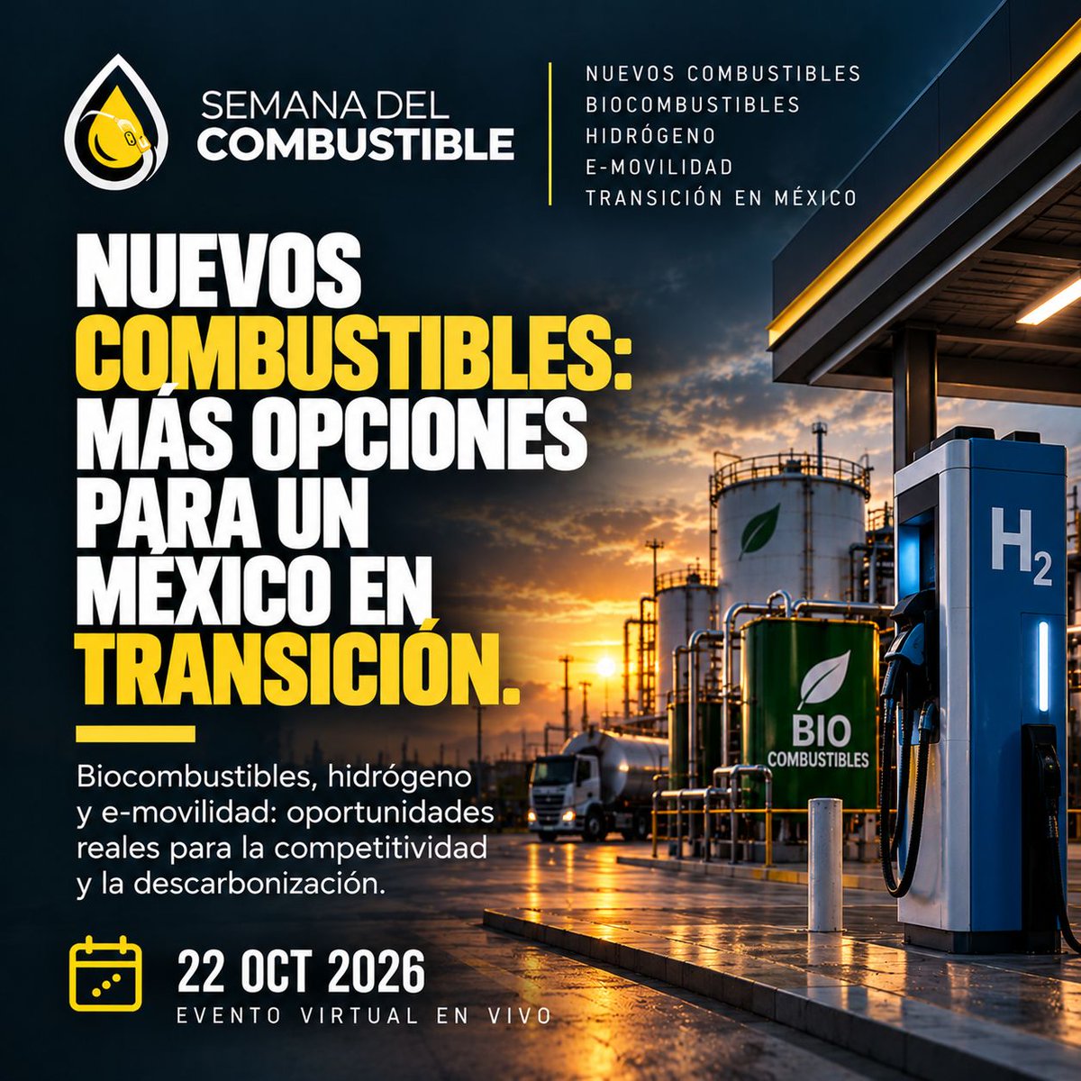 energynews_mx's tweet photo. El futuro no tendrá un solo combustible.

Hidrógeno, biocombustibles, electricidad y nuevas oportunidades para México.
📅 22 OCT
👉 Conoce el panel: https://t.co/BGxETv5s8r 

#SemanaDelCombustible #Hidrógeno #Biocombustibles #TransiciónEnergética https://t.co/XEXPr6a6nq