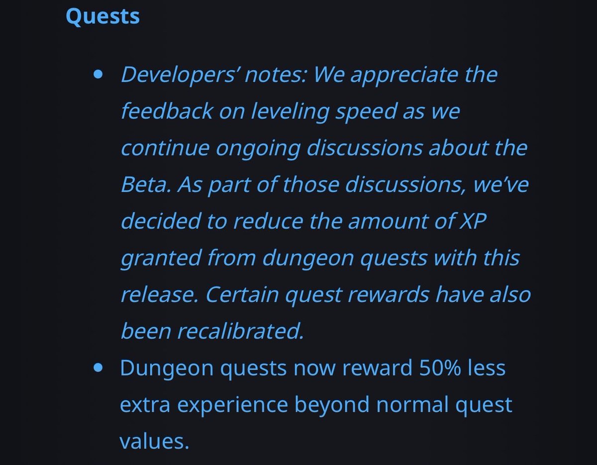 TheoryWiseOS's tweet photo. Genuinely concerned that the meta for dungeons becomes skipping mobs since they give barely any exp now. 

And now quests are worse. 

So dungeons seemingly are only for loot & one-time clears. I’m not sure how I feel about the game becoming more linear and on-rails with all these dungeon changes. 

I enjoyed the vibes of getting a party and grinding a dungeon a bit while vibing out. Felt very communal; you made friends this way.

We’ll see what happens though!