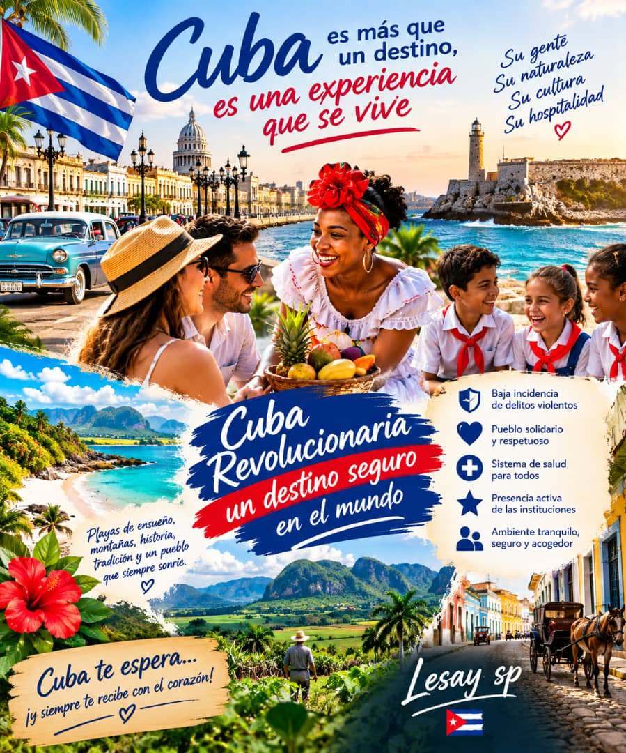 ItachiCuba's tweet photo. 🇨🇺 Cuba es mucho más que playas y paisajes: es su gente, su cultura y esa hospitalidad que hace sentir bienvenido a quien llega.

Un destino de paz, tranquilidad y seguridad para disfrutar, conocer y volver. 🌴❤️

Cuba te recibe con el corazón.

#Cuba https://t.co/5UQcddUu7Y
