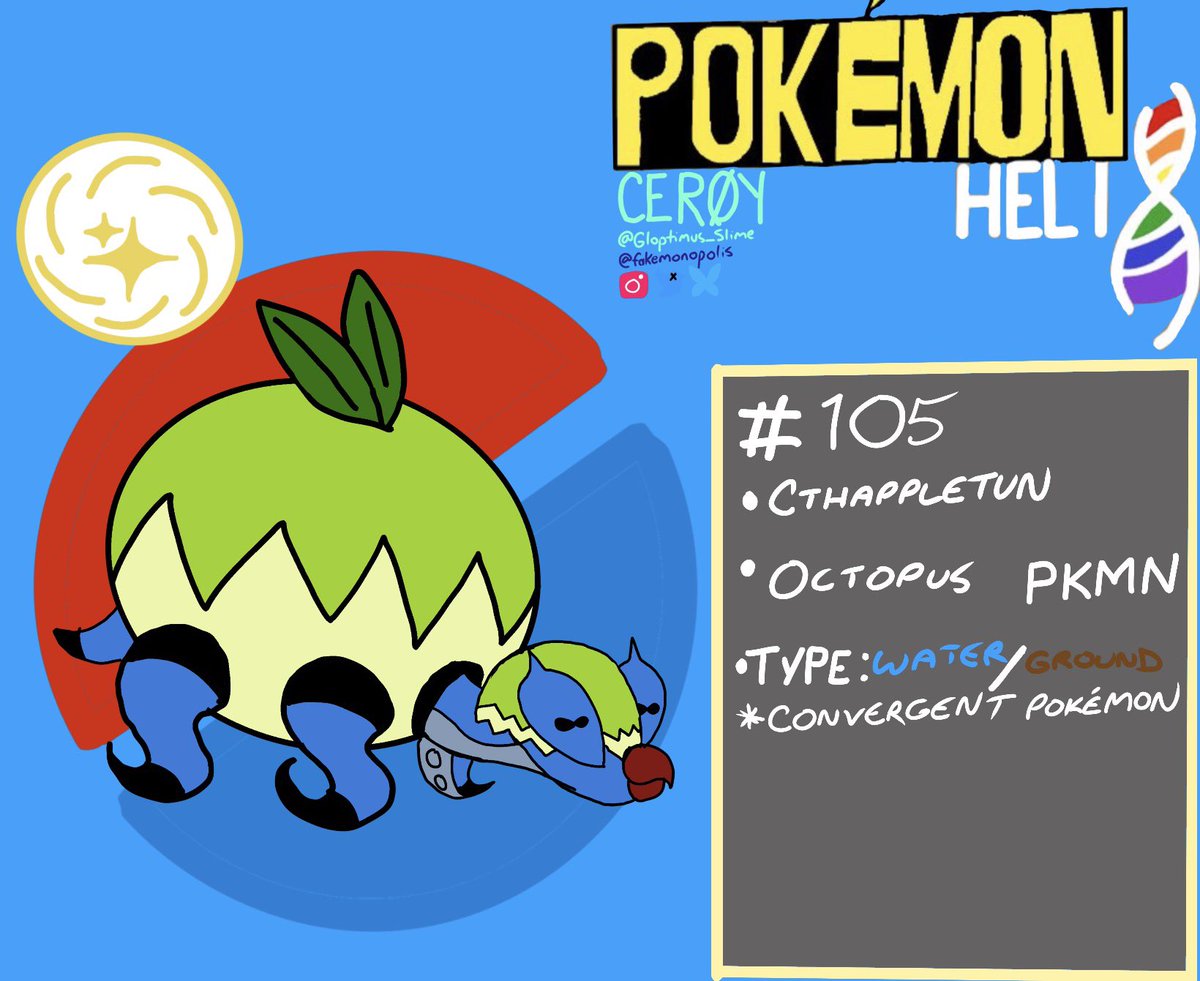 fakemonopolis's tweet photo. Octopus convergent Flapple and Appletun 

#Pokemonart #pokemon #pokemon30thanniversary #fakemon #fakemonart https://t.co/lrmgEGLvEf
