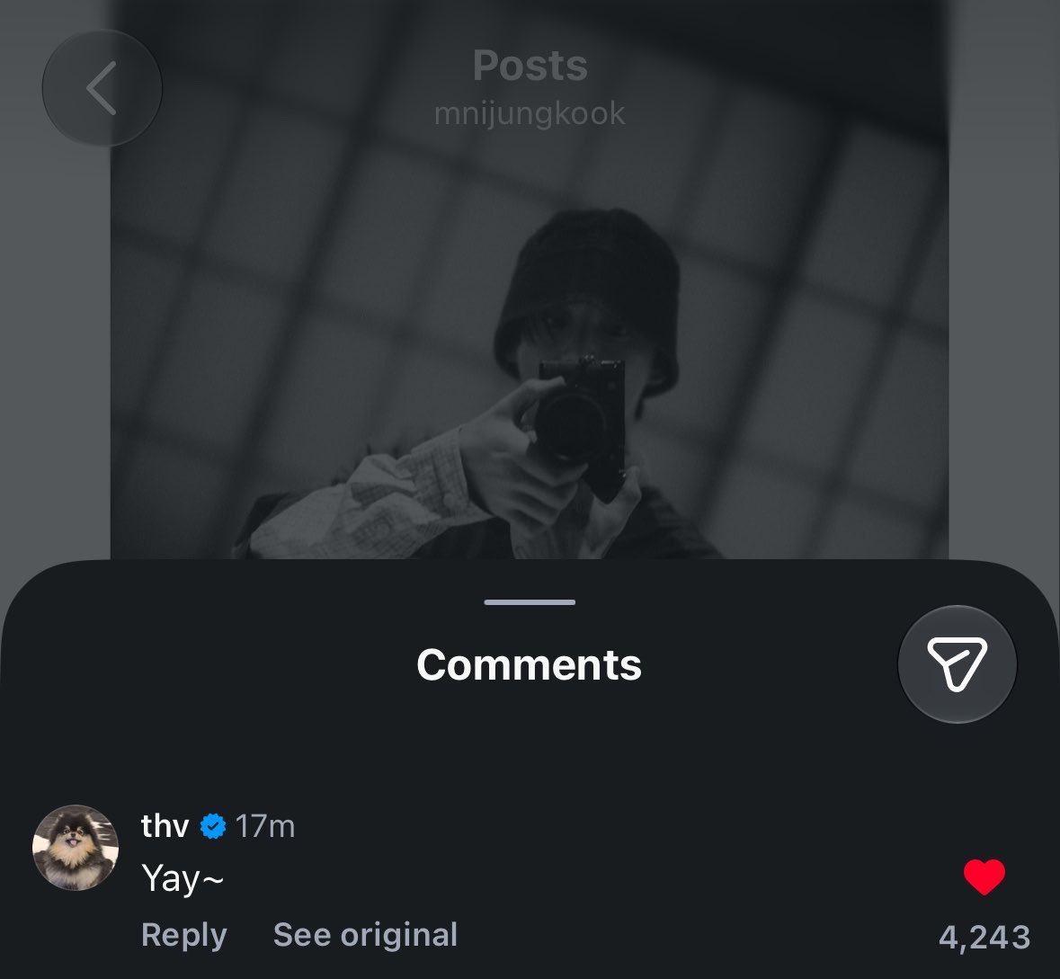 tkkslore's tweet photo. taehyung commented and liked jk’s instagram post🥹💗 https://t.co/HAMxq027Z7