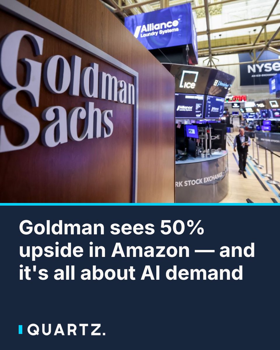qz's tweet photo. Goldman sees 50% upside in Amazon — and it's all about AI demand
Goldman Sachs just added Amazon to its top-conviction buy list with a $375 price target, betting that insatiable AI infrastructure demand will keep fueling AWS's record-bre
#Amazon #AmazonWebServices #GoldmanSachs https://t.co/LUfZVeHzBo