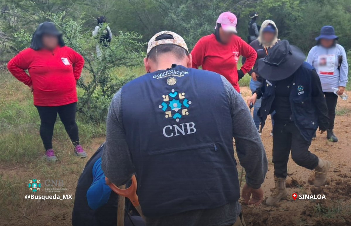 Busqueda_MX's tweet photo. ⚠️ #AccionesDeBúsqueda | #Sinaloa | #Nacional

Personal de la Comisión Nacional de @Busqueda_MX acudió al estado de #Sinaloa, para realizar labores de reconocimiento y prospección de terreno, con la participación de familiares de personas desaparecidas.

Las actividades incluyeron prospección aérea con dron, recorridos pedestres y trabajos de intervención con maquinaria en puntos de interés previamente señalizados, en coordinación con la @GN_MEXICO_, la Policía Estatal y la Fiscalía General del Estado de Sinaloa.

Para el @GobiernoMX, la búsqueda de personas desaparecidas es una prioridad nacional. Continuamos fortaleciendo estos trabajos con acompañamiento a las familias y enfoque de derechos humanos.

#PersonasDesaparecidas 
#BúsquedaNacional 
#HastaEncontrarles
