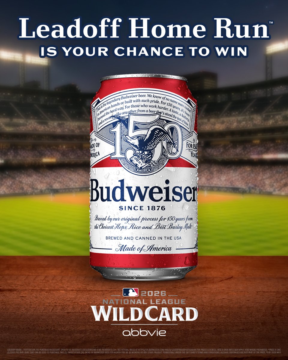 budweiserusa's tweet photo. 💥 ANOTHER LEADOFF HOMER 💥 

That means another chance to win A SEASON'S WORTH OF BEER MONEY*. Comment #LeadoffBud #Sweepstakes on our post for your chance to win. https://t.co/J5B9xKYVM1