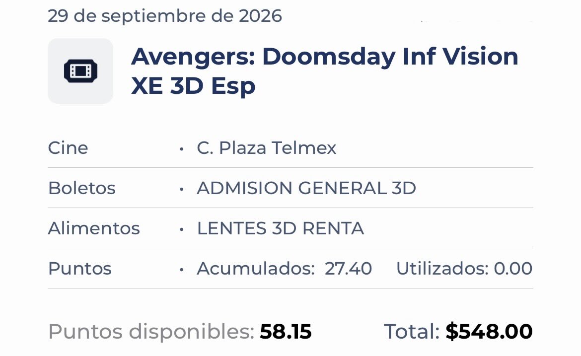 DiegoCa211's tweet photo. @Cinepolis AYUDAAA hace dos dias compre boletos para Avengers doomsday, se me hizo el cobro pero la aplicación me dio error. Me llego un correo diciendo que me harian la devolución en 24 hrs pero nada. Ahora ni  boletos ni dinero HELPPPP😭 https://t.co/s8XiSdlmm1