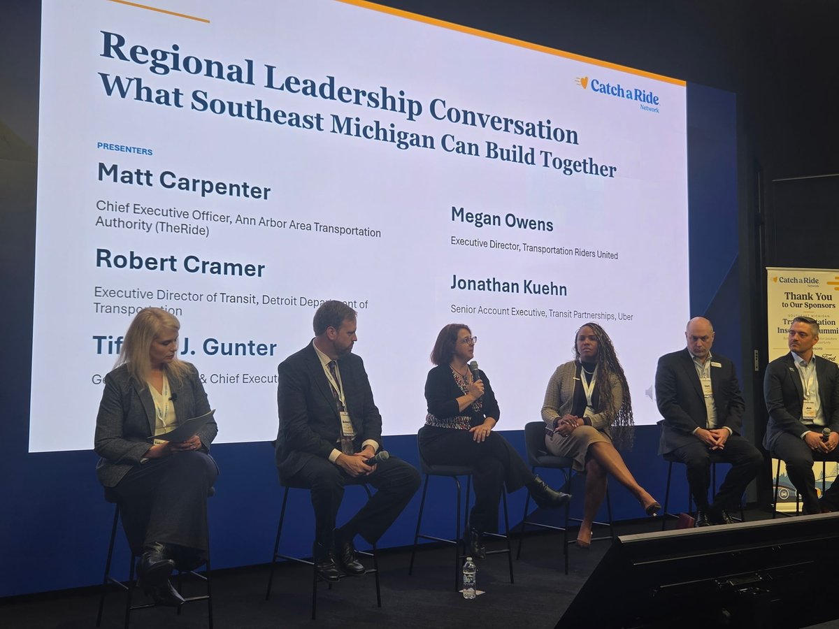 DetroitTransit's tweet photo. Today, we got to speak on a panel at Ford's new HQ with SMART, TheRide, DDOT, and Uber! This panel focused on addressing transportation insecurity in Metro Detroit. Thank you for having us Ford! https://t.co/kt75s7Q41v