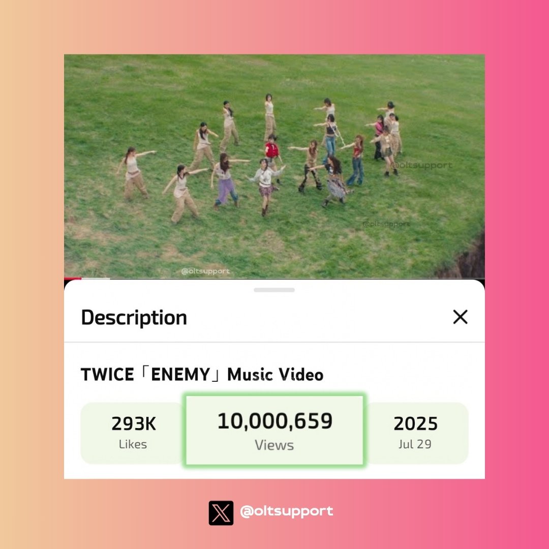 OLTSupport's tweet photo. TWICE's "ENEMY" M/V has surpassed 10M views on YouTube. https://t.co/cGfYMkey2O
