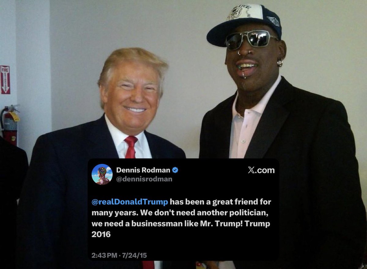 ginamilan_'s tweet photo. Trump and Dennis Rodman go way back 🇺🇸 https://t.co/RIRn636fJi