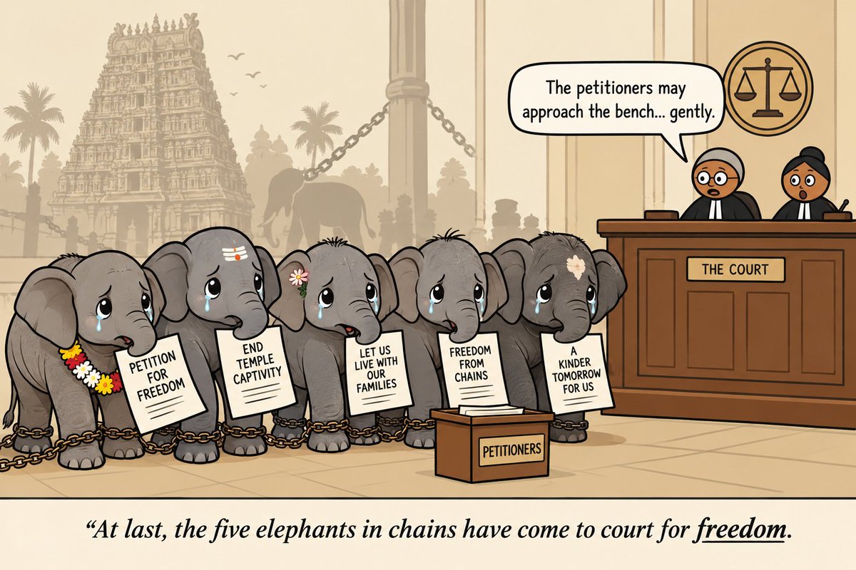 dilthi_gujarati's tweet photo. โ๏ธ๐ THE FIVE BABY ELEPHANTS HAVE COME TO COURT FOR FREEDOM CHAINS & LIFELONG CAPTIVITY WHICH LEADS THEM TO DEPRESSION & MENTAL TRAUMA.
Durga. Hiralal. Shiva. Rupsing. Bijuli.
Five young elephants. Five lives. Five voices asking us to question a future defined by chains and captivity.
Their welfare, dignity, social needs and long-term future must come first.
Free the Elephants from chains & let them live freely in forests and elephant friends.
Let their voices be heard. ๐๐
@CMOTamilnadu
@moefcc
@WCCBHQ
@PFCII
#SaveTheFive #VerifyTheFive #EndElephantCaptivity #NoElephantsInTemples #WhyTheChains #Tamilnadu #Assam #SaveKaziranga