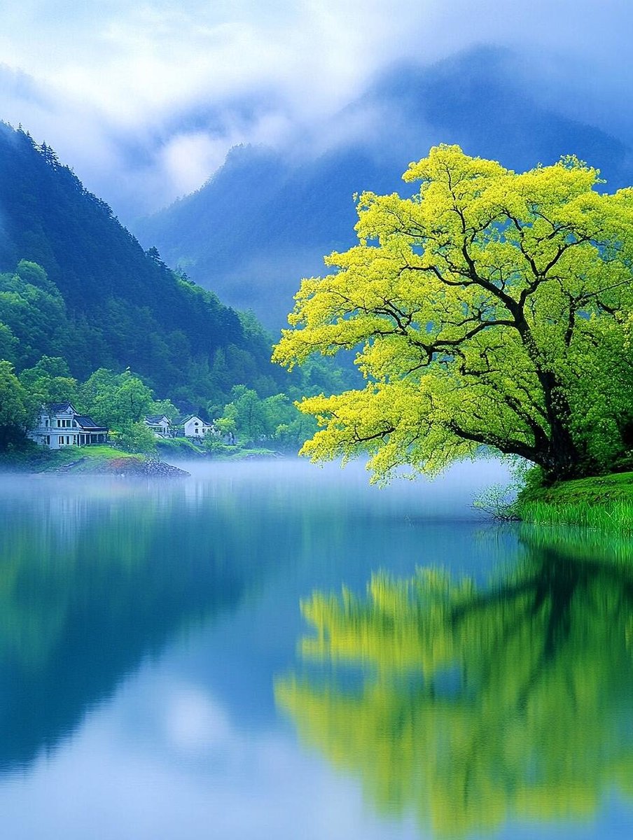 dirohodri's tweet photo. When the morning breeze sways the rippling lake, the sun peeks through clouds, and I can’t help but say揖涟嘿—today’s gotta be a good one! https://t.co/RaMOrvstMw