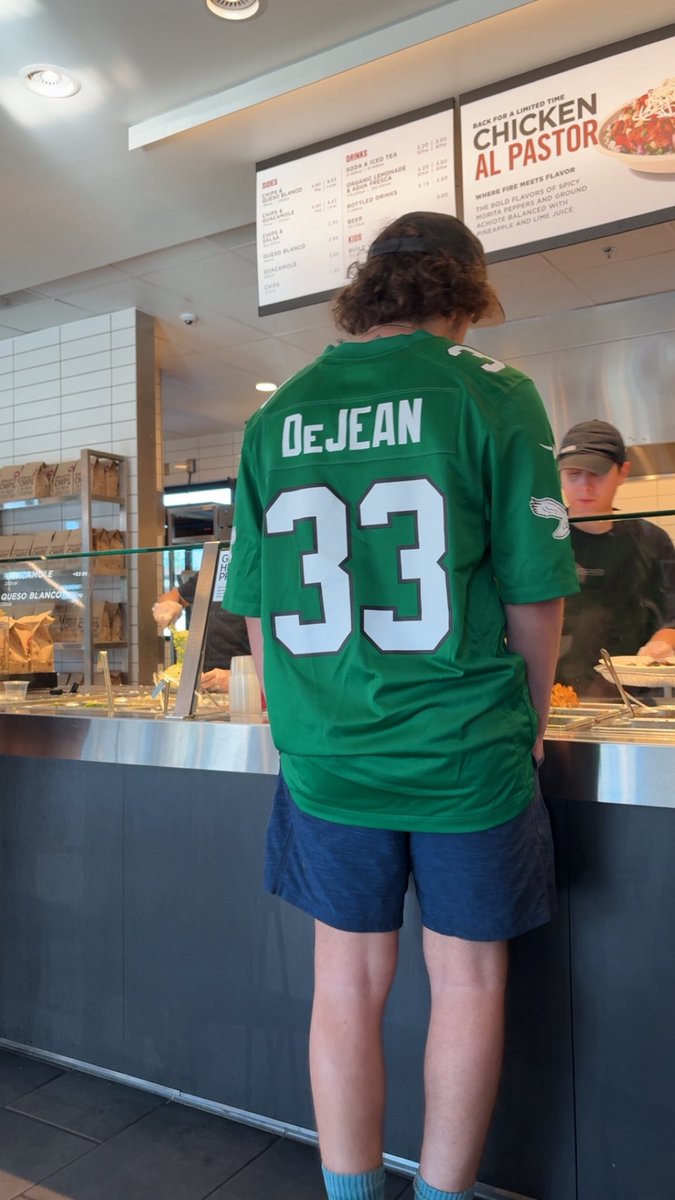 calebshamstring's tweet photo. Cooper Dejean jersey at chipotle https://t.co/tjymSYwiMN