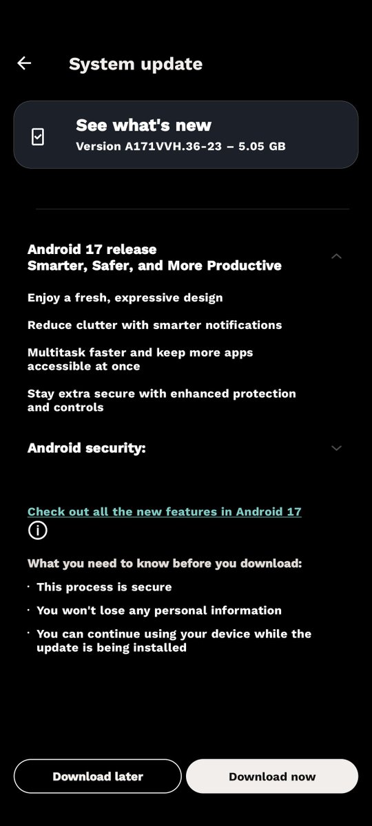 tamsoy05's tweet photo. Finally stable Android 17 on motorola edge 60 pro @motorolaindia https://t.co/qK9eA3XNXL