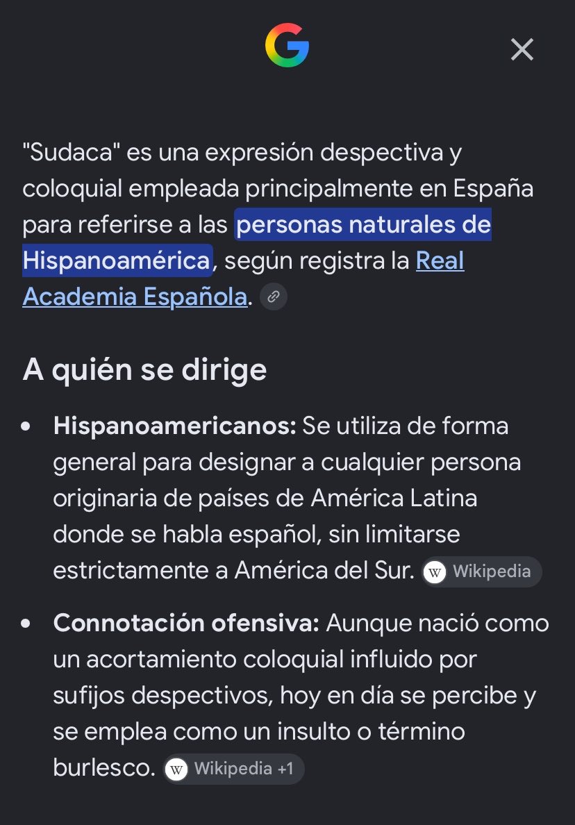 ilusionesmic's tweet photo. @OrtegaJossxk @diegoclar6676 El término peyorativo “sudaca”, engloba a todo hispano americano, incluido mexicano-hispanohablante. No te vengas arriba. https://t.co/vBqnYFw4oy