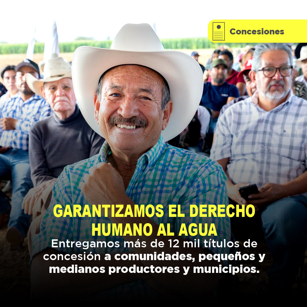 conagua_mx's tweet photo. El @GobiernoMX ha entregado más de 12 mil títulos de concesión a comunidades, pequeños y medianos productores y municipios. 

El agua es un derecho, no una mercancía. https://t.co/nU4Mx2WMu9