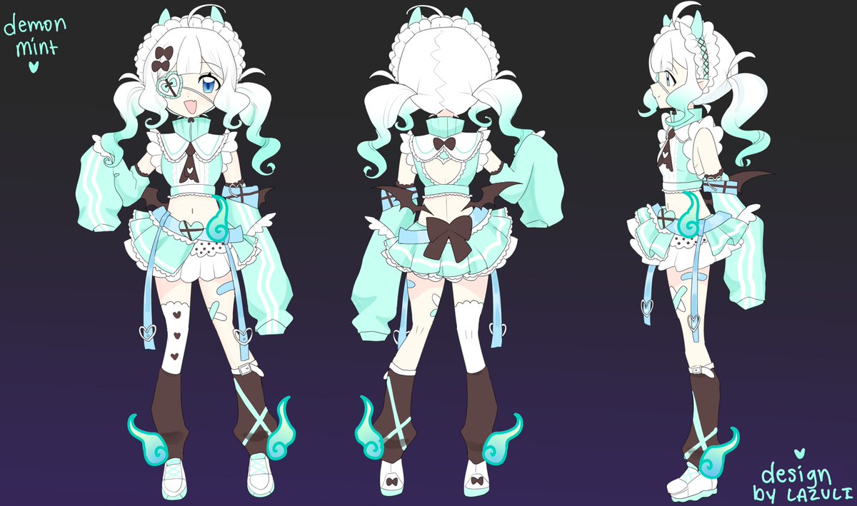 l4zufish's tweet photo. it's a GHOST! wait, no she's a DEMON⁉️

I am THRILLED to say that I designed Maid Mint's NEW DEMON OUTFIT for #MintoDemon3D 💚 Happy birthday Mintooooo!!! 🎉🍰 https://t.co/ENoV5K28hl