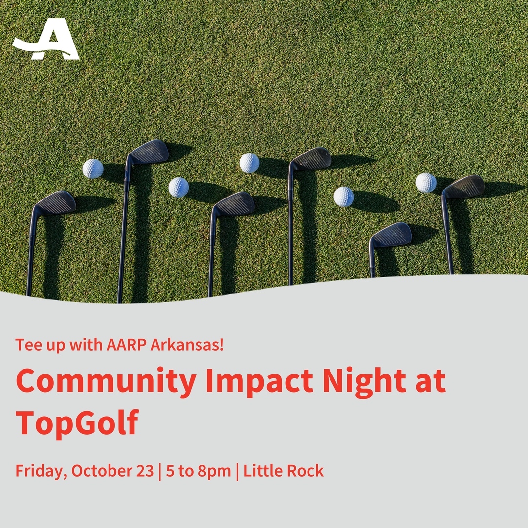 ARAARP's tweet photo. Tee up with AARP Arkansas! Join us Fri., Oct. 23, 5–8 PM at Topgolf Little Rock for a FREE evening of fun, community connection and ways to get involved. Registration required; space is limited. Call 877-926-8300 or visit https://t.co/kSjzAfJ7Ou. https://t.co/vyJipFrk9a