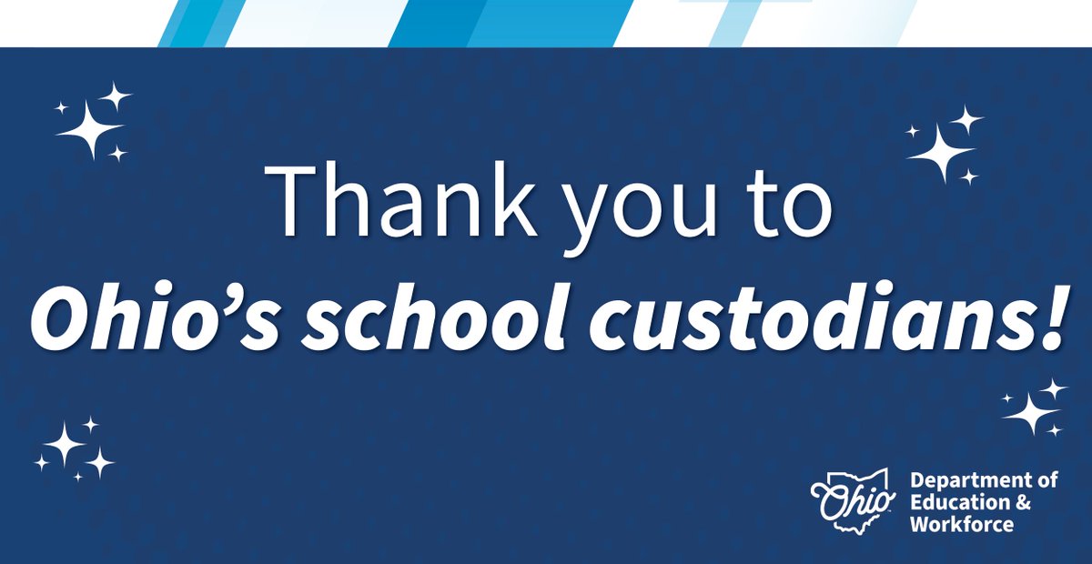 OHEducation's tweet photo. Ohio’s learning communities shine thanks to school custodians! Today is National Custodian Appreciation Day. We applaud Ohio's school custodians for their work to ensure the school environment contributes to student wellness and success. https://t.co/dbgTgcBPdt