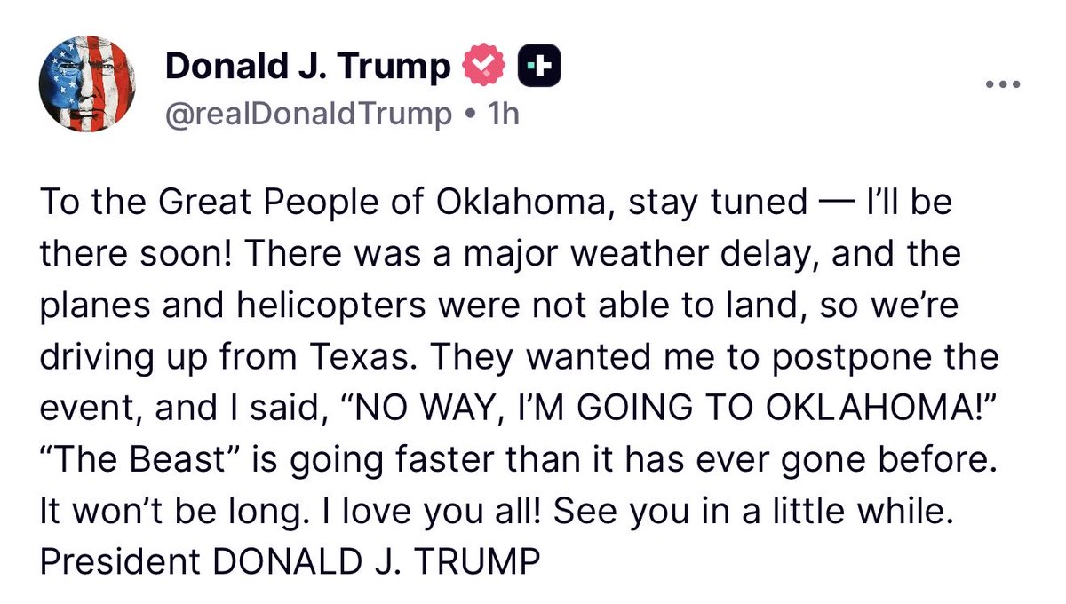 MAGAVoice's tweet photo. President Trump will NOT allow weather to stop him from going to MAGA Country Oklahoma 🇺🇸 ❤️ https://t.co/v3vDOrKvTs