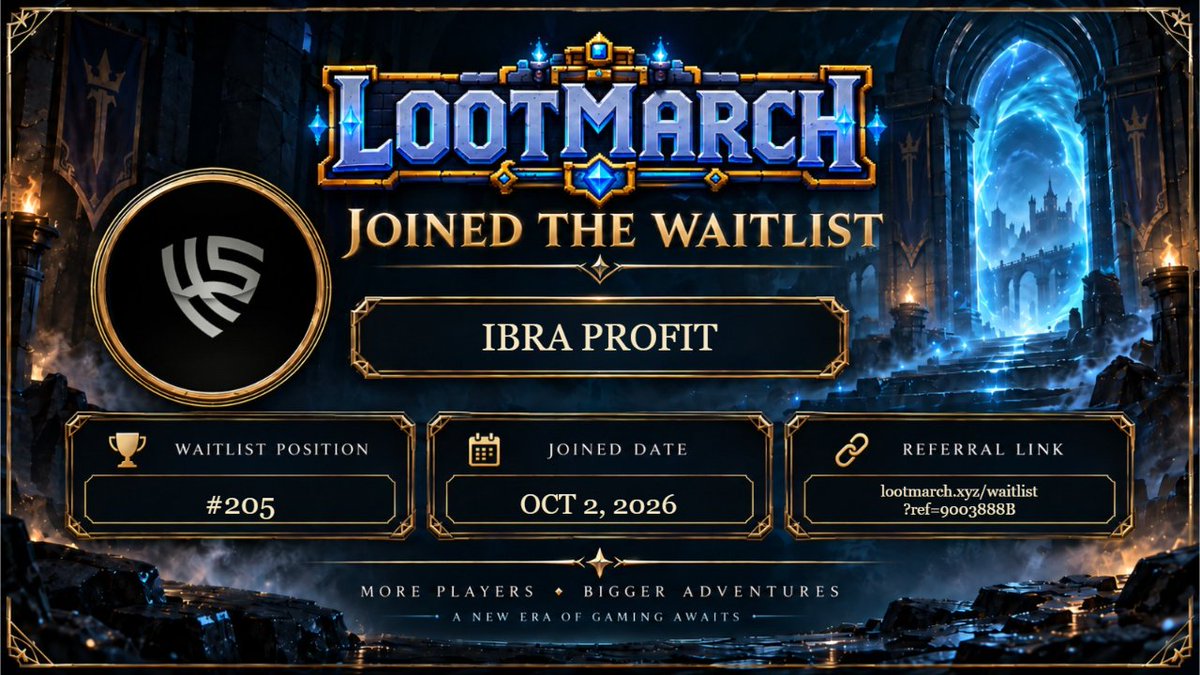 ibraProfit's tweet photo. I joined the @PlayLootMarch waitlist ⚔️

The gates are opening soon.

🤝 Register Now : https://t.co/2XjV7wxuha

Every waitlist adventurer starts with the LootMarch Starter Pack.

#lootmarchxyz #lootmarch #Robinhood #web3 #nft #web3Gaming #gaming #Crypto https://t.co/XF6WMRFzmx