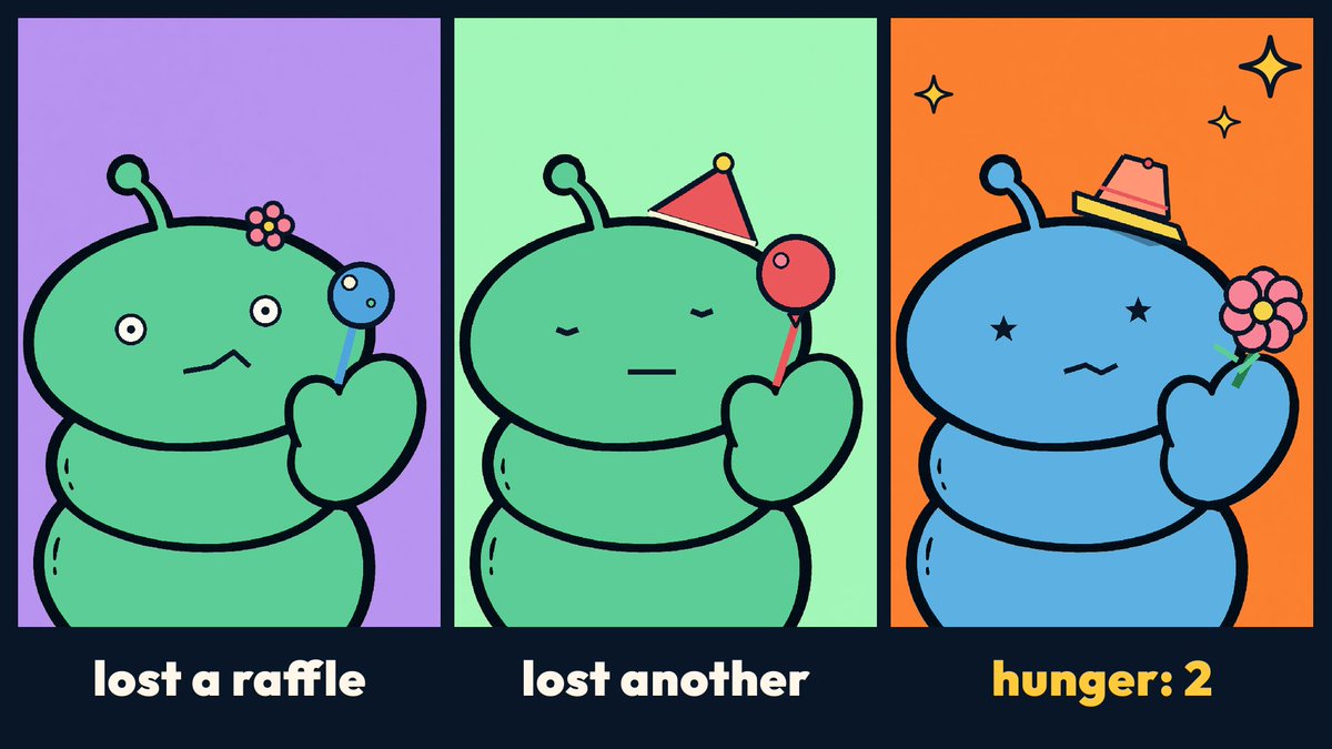 grub_nfts's tweet photo. Grub lore:

- they eat crumbs
- every raffle they lose makes them hungrier
- the hungrier they are, the better their odds next time

ok that's not lore, that's the raffle mechanic. we just like it. https://t.co/LgfxXNXpMD