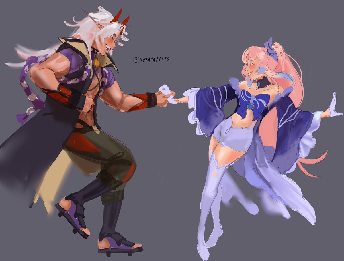 suzapallito's tweet photo. Old sketch of #itto dancing with #Kokomi for no reason in particular other than I want to see them dancing. https://t.co/4Dx403lCVR