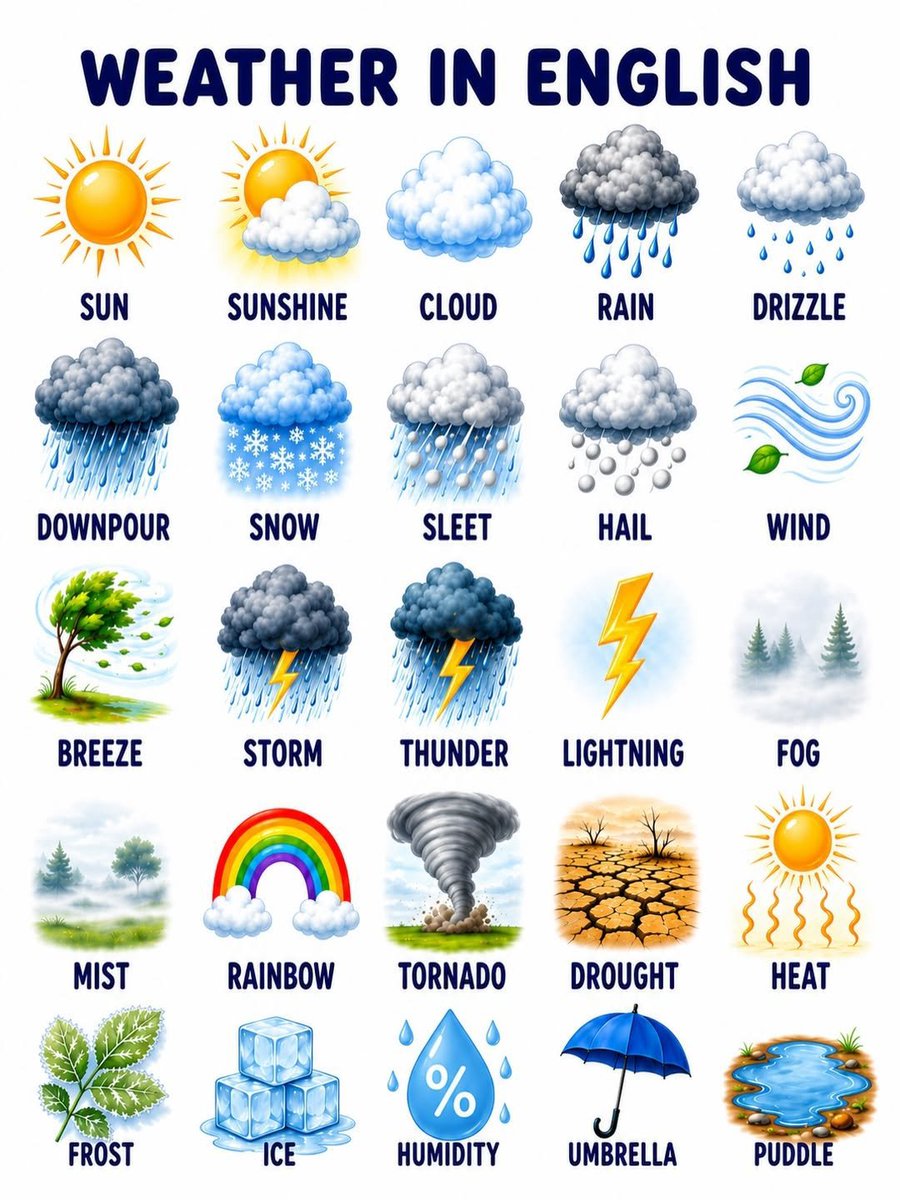 TheEngIishGuide's tweet photo. WEATHER IN ENGLISH https://t.co/ESxMhim9NB