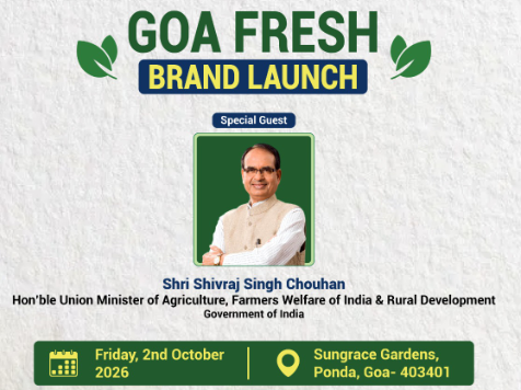 airnewsalerts's tweet photo. Union Minister Shivraj Singh Chouhan to visit Goa today.

He will launch the 'Goa Fresh' brand developed by Goa government to promote and give recognition to agricultural produce from Goa. 

#Goa #GoaFresh @AgriGoI @ChouhanShivraj https://t.co/HYbCqY3kDm