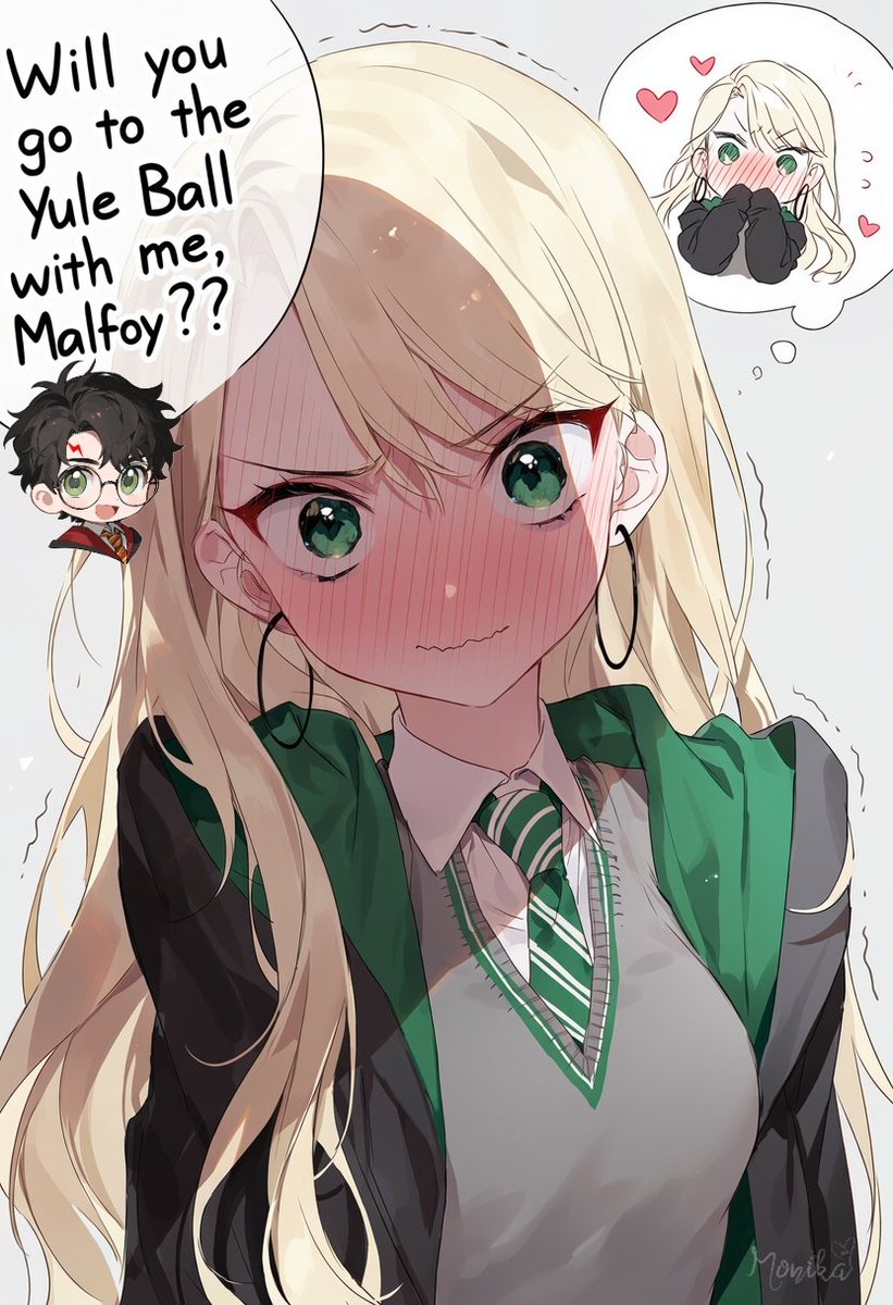 _monika_ai_'s tweet photo. Harry Potter has a peculiar question for our Slytherin Princess.

But how will Malfoid react to something like THAT???

Yule Ball pic later tonight... https://t.co/GCqQdzurBw
