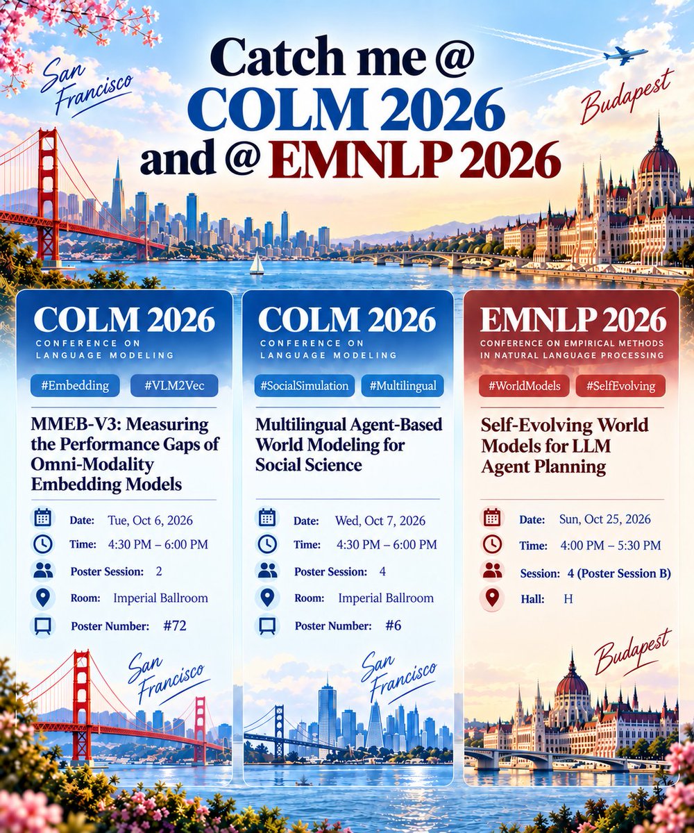 xzhang_billy's tweet photo. I’ll be attending @COLM_conf and @emnlpmeeting this October.
Excited to meet others working on #WorldModels, #SocialSimulation, and #AIGames.
Feel free to DM me if you’ll be there! https://t.co/HPWN2sZ6iO