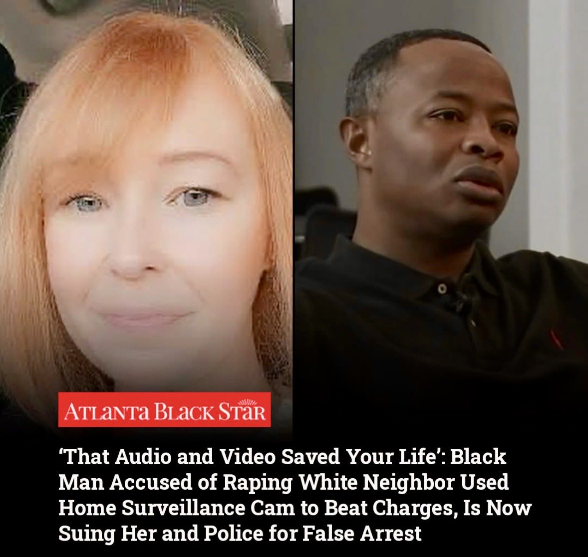JudyGra35816777's tweet photo. A Black man accused of raping his white neighbor used his own ‘home surveillance camera’ to  —beat the charges and the lawsuit he's now filing against her and the police for false arrest, is the legal response to an accusation that the footage he… | https://t.co/v6F8WV8TMa https://t.co/dXGcZ9R500