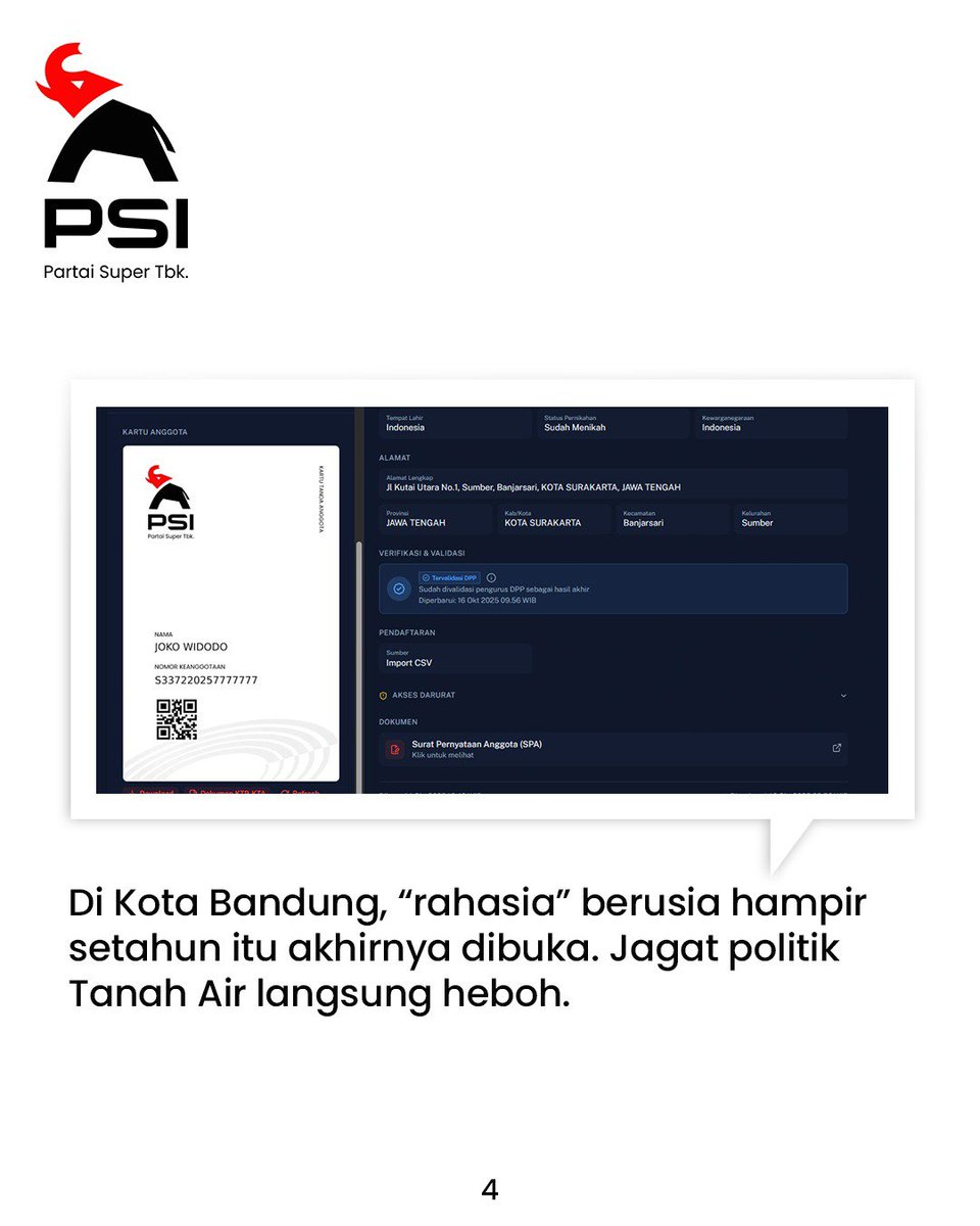 psi_id's tweet photo. Momen bersejarah, saat “rahasia” akhirnya terungkap 🤫🥳

Jagat politik langsung heboh. Tapi jadi clear tentang status Pak Jokowi di PSi, gak perlu berspekulasi lagi 💯 https://t.co/bslM63R22C