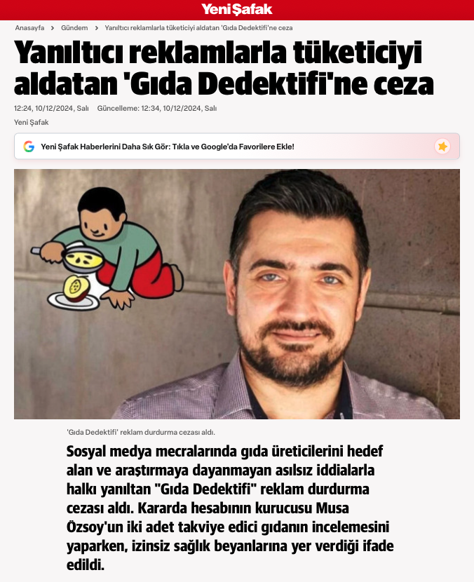 Musaozsoy's tweet photo. İçeriğinde %93 oranında yer fıstığı olan ürün için "Yüksek oranda protein bulunuyor" ifadesini kullandığımız için Murat Ülker'in şikayetiyle bakanlık bize bu fahiş cezayı kesmiş, sonra sözde yayın organları böyle yayınlamıştı.
Bu organları ve nasıl bir araya geldiklerini artık çok iyi biliyorsunuz. Şimdi birilerinin ipini tuttuğu bu organlara buradan hodri meydan diyorum:
Ülker'in aldığı 1 milyon liralık cezayı da aynı başlıklarla, aynı ithamlarla, manşete taşıdığın fotoğraflarla yayınlamazsanız namertsiniz.
@yenisafak 
@odatv 
@KararHaber