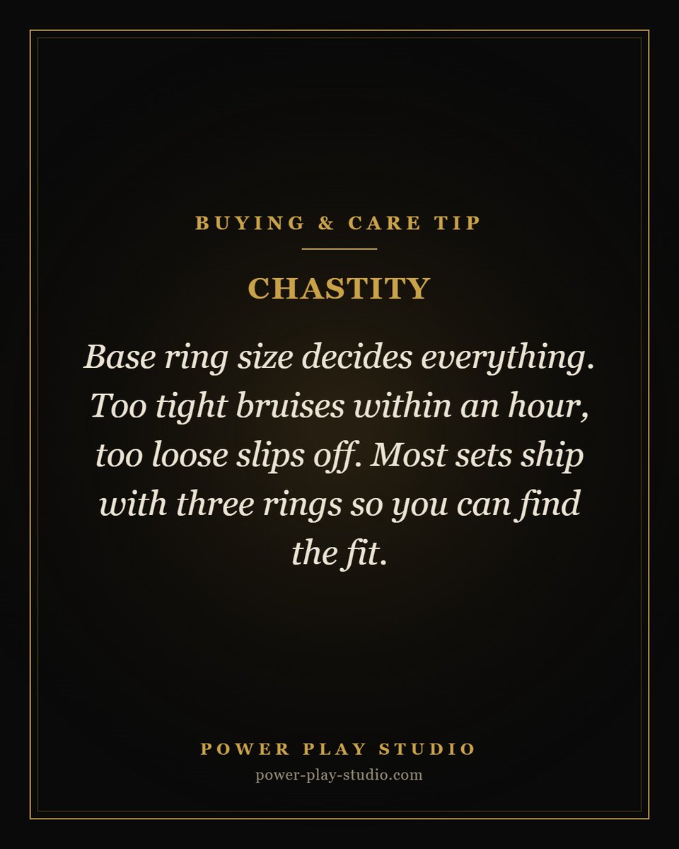 SirMaster1159's tweet photo. Base ring size decides everything with chastity. Too tight bruises within an hour, too loose slips off. Most sets ship with three rings so you can find the fit.
https://t.co/89wGZYmZnb https://t.co/uRNHjxbTo9