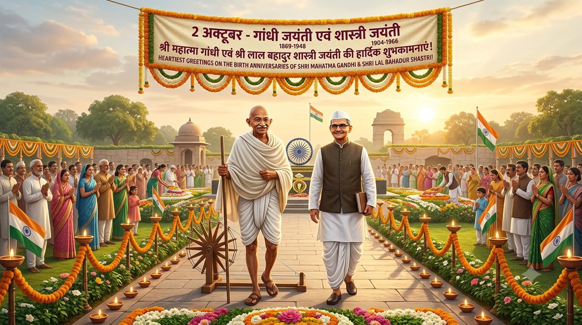 Surendr21804510's tweet photo. राष्ट्रपिता महात्मा गांधी और पूर्व प्रधानमंत्री लाल बहादुर शास्त्री जी की जयंती पर शत-शत नमन https://t.co/Mcm1rPNvfC