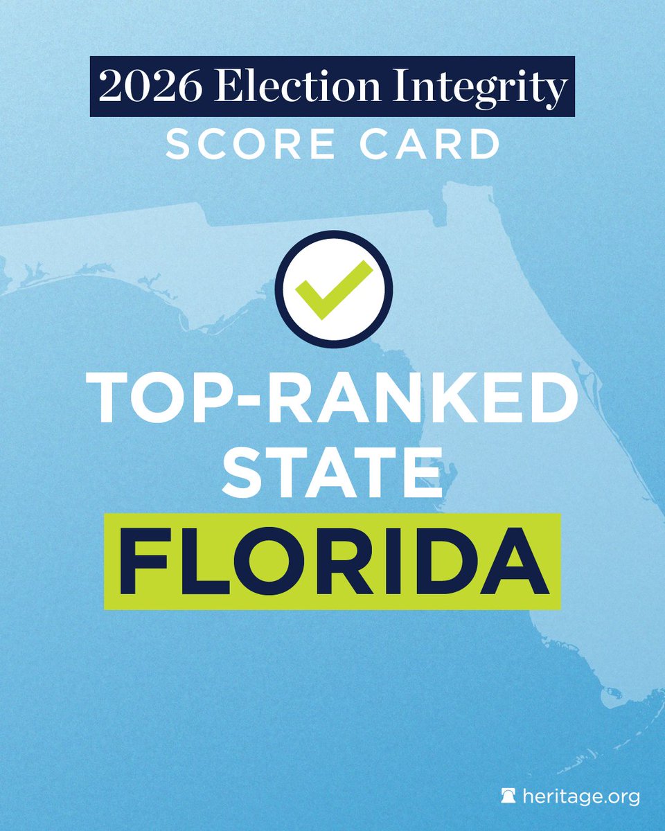Heritage's tweet photo. Americans need and deserve elections that they can trust and have confidence in the final results.

The Election Integrity Scorecard compares election laws in all 50 states, highlights best practices, and helps Americans see how their state measures up on election security. See where your state ranks: https://t.co/KiwdE9ohGg