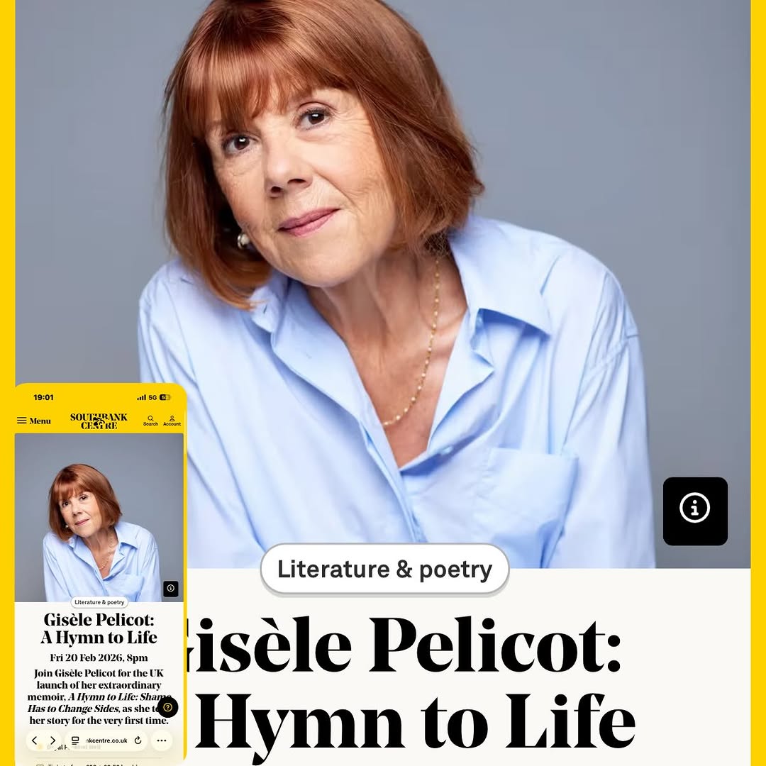 jamison_lan6wty's tweet photo. Gisèle Pelicot is releasing her incredibly courageous memoir, Hymn to Life, at the  this Friday. Readings of excerpts will be provided by Juliet Stevenson, Kate Winslet, Samira Ahmed, and myself. She is such a remarkable woman. https://t.co/3ozOmkI6wk