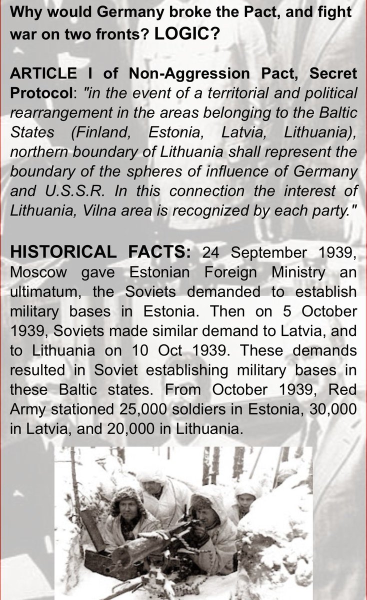 AintTexas's tweet photo. @2terrific4you Hitler tuned East because Stalin was being to aggressive and encroaching on the German sphere of influence agreed upon in the pact. Stalin was moving to occupy Hitler’s only source of oil in Romania, which would have rendered Germany 100% dependent on Stalin for future war. https://t.co/hRnJioCA9Z