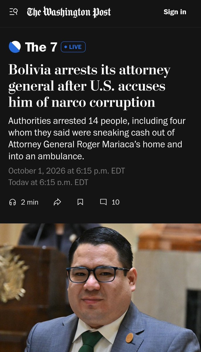 BenjaminNorton's tweet photo. This is absolutely insane! The US government is desperately trying to protect a drug-trafficking network of corrupt right-wing political operatives, election meddlers, and assassins in Latin America.

Bolivia's attorney general was investigating the US asset Fernando Cerimedo, a criminal who hired hitmen to kill his pregnant ex-girlfriend.

Cerimedo oversaw a large scheme of US-sponsored election meddling in Latin America, putting in power right-wing, pro-US politicians by rigging elections, operating countless bots, and spreading mountains of disinformation online.

Cerimedo worked for pretty much all of the right-wing, pro-US leaders in Latin America, and he collaborated very closely with the Trump administration. He was given an award in Mar-a-Lago a few weeks before he was arrested, and was photographed with Donald Trump Jr.

This scandal was all exposed when Cerimedo failed to assassinate his pregnant ex-girlfriend, and was subsequently arrested. She has since revealed a lot of his dirty laundry, with thorough evidence.

Bolivia's attorney general has also been investigating Cerimedo for drug trafficking and money laundering.

So the Trump administration got desperate to silence the Bolivian attorney general. First the US government hit him with sanctions, and now it ordered the corrupt right-wing Bolivian government to arrest him, to stop the investigation into the criminal Cerimedo.

Now, in Kafkaesque fashion, the US government claims he was arrested because of supposed drug trafficking and corruption. But he was the one investigating the drug trafficking and corruption of a powerful US asset!

The US government is the main protector of drug cartels in Latin America.