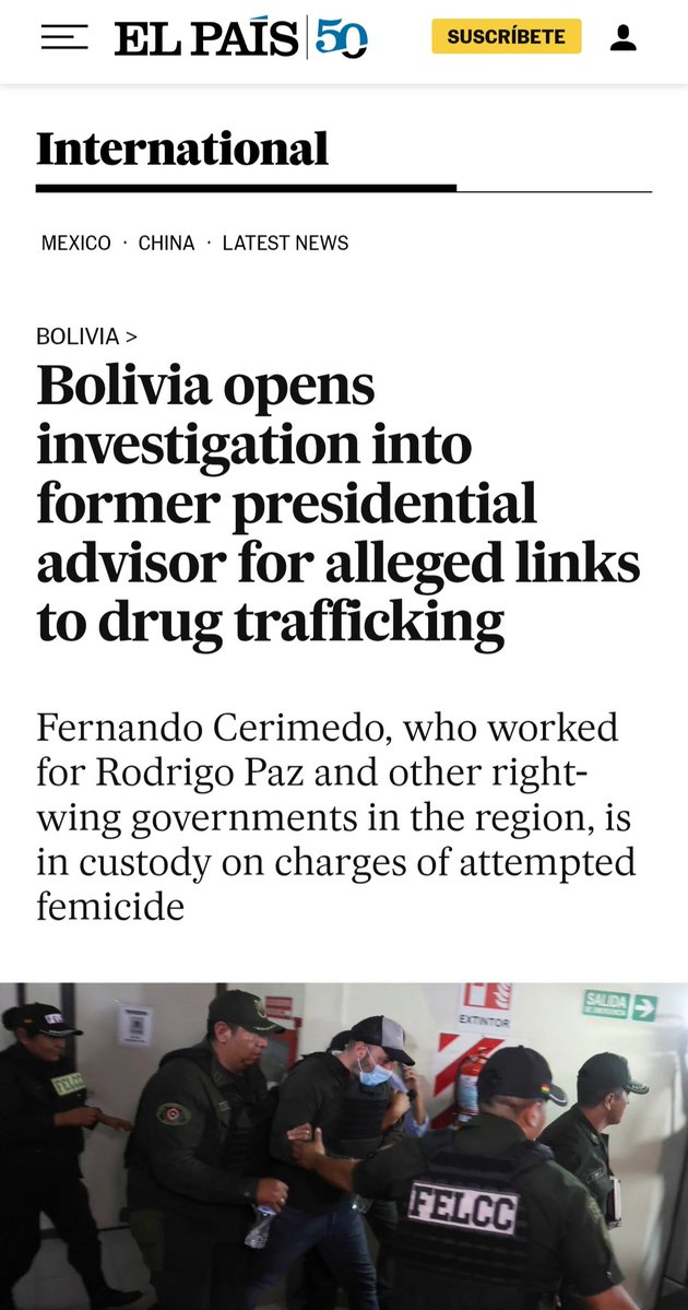 BenjaminNorton's tweet photo. This is absolutely insane! The US government is desperately trying to protect a drug-trafficking network of corrupt right-wing political operatives, election meddlers, and assassins in Latin America.

Bolivia's attorney general was investigating the US asset Fernando Cerimedo, a criminal who hired hitmen to kill his pregnant ex-girlfriend.

Cerimedo oversaw a large scheme of US-sponsored election meddling in Latin America, putting in power right-wing, pro-US politicians by rigging elections, operating countless bots, and spreading mountains of disinformation online.

Cerimedo worked for pretty much all of the right-wing, pro-US leaders in Latin America, and he collaborated very closely with the Trump administration. He was given an award in Mar-a-Lago a few weeks before he was arrested, and was photographed with Donald Trump Jr.

This scandal was all exposed when Cerimedo failed to assassinate his pregnant ex-girlfriend, and was subsequently arrested. She has since revealed a lot of his dirty laundry, with thorough evidence.

Bolivia's attorney general has also been investigating Cerimedo for drug trafficking and money laundering.

So the Trump administration got desperate to silence the Bolivian attorney general. First the US government hit him with sanctions, and now it ordered the corrupt right-wing Bolivian government to arrest him, to stop the investigation into the criminal Cerimedo.

Now, in Kafkaesque fashion, the US government claims he was arrested because of supposed drug trafficking and corruption. But he was the one investigating the drug trafficking and corruption of a powerful US asset!

The US government is the main protector of drug cartels in Latin America.