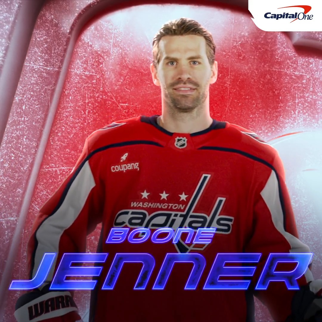 A stylized promotional graphic of Washington Capitals player Boone Jenner, though the text incorrectly pairs his name with the Capitals jersey instead of his actual team.