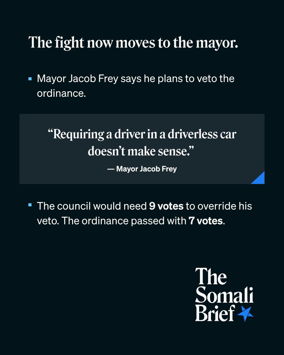 thesomalibrief's tweet photo. For Somali and other immigrant drivers, the debate is closely tied to jobs and income. A statewide study found 61% of Minnesota rideshare drivers are foreign-born and about 60% are Black.

Mayor Jacob Frey says he plans to veto the ordinance. https://t.co/enwf7N6Hlt