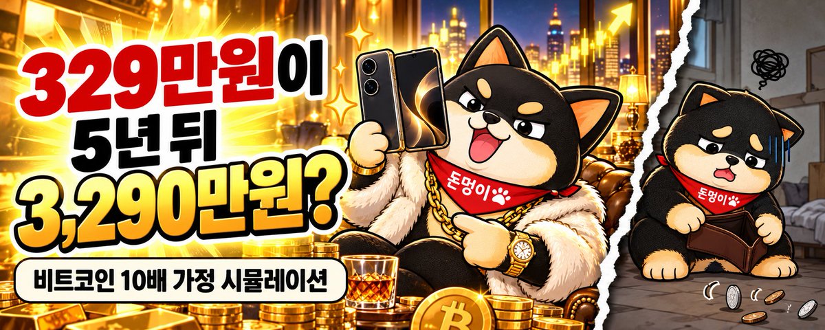 donmeongi's tweet photo. 🚨 아이폰 듀오 안 샀는데
5년 뒤 3,290만 원이 됐다면?
아이폰 듀오 시작가는 329만 원.

지금 쓰는 폰을 계속 쓰고
그 돈을 5년 동안 굴렸다고 가정해보자.

💵 그냥 현금으로 보관
329만 원
📈 연 7% 복리
약 461만 원

📈 연 15% 복리
약 662만 원
₿ 비트코인이 3배가 됐다면
987만 원

₿ 5배가 됐다면
1,645만 원
₿ 10배가 됐다면
3,290만 원

329만 원짜리 폰 하나가
5년 뒤엔 차 한 대 값에 가까운 돈으로
바뀔 수도 있다는 계산이다.
물론 비트코인이 10배 간다는 예측은 아님.

반대로 70% 빠지면
329만 원은 약 99만 원이 된다.
아이폰을 샀다면
5년 동안 신상을 누린 거고,

투자했다면
5년 동안 계좌가 롤러코스터 탄 거다.
근데 상상해보자.

친구들은 새 폰으로 사진 찍는데
나는 낡은 폰으로 버티고,
5년 뒤 계좌에 3,290만 원이 찍혀 있다면?

그때도 “폰 바꾸길 잘했다”라고 할까,
아니면 “그때 참길 잘했다”라고 할까?
※ 아이폰 가격은 공식 시작가 기준. 투자 결과는 연 수익률·비트코인 배수 가정에 따른 단순 시뮬레이션이며 수익을 보장하지 않습니다.
#아이폰듀오 #비트코인 #복리효과 #재테크 #돈멍이

새 폰은 접혔는데 내 통장은 더 크게 접힐 수도 있다멍
