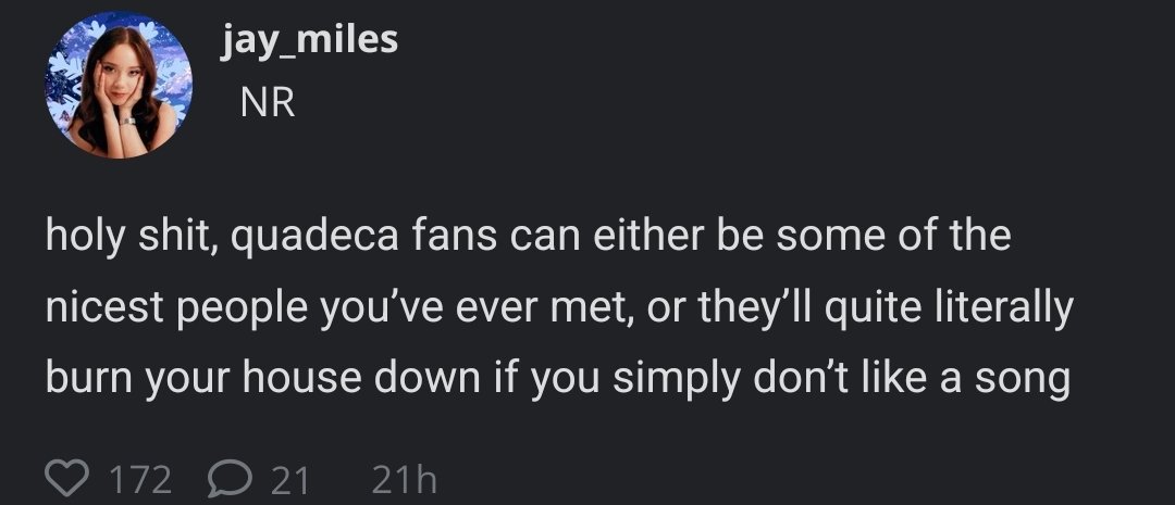 Lumevic's tweet photo. Album comes out and the second most liked "review" is unsubstantial blabbering about the >fans<. Not the music, not the artist, the >fans<

Nuke AOTY today https://t.co/62BLaYpScq