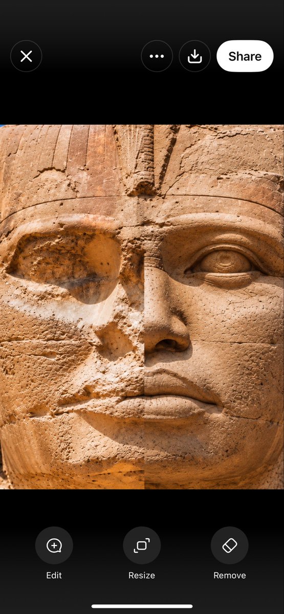 P89Music's tweet photo. I tried something different with the Great Sphinx. Instead of using known pharaoh’s I used the surviving features and reconstructed only the missing portions by following the existing contours of the eyes, nose, mouth, cheeks and chin. This is what came out. https://t.co/UlOBECMAbC