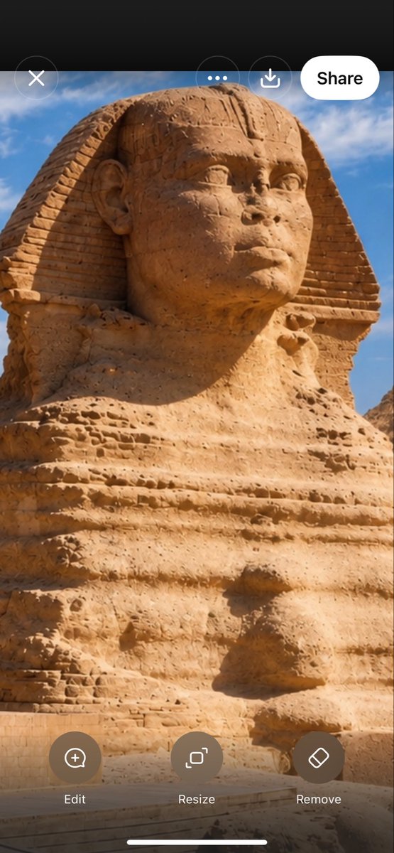 P89Music's tweet photo. I tried something different with the Great Sphinx. Instead of using known pharaoh’s I used the surviving features and reconstructed only the missing portions by following the existing contours of the eyes, nose, mouth, cheeks and chin. This is what came out. https://t.co/UlOBECMAbC
