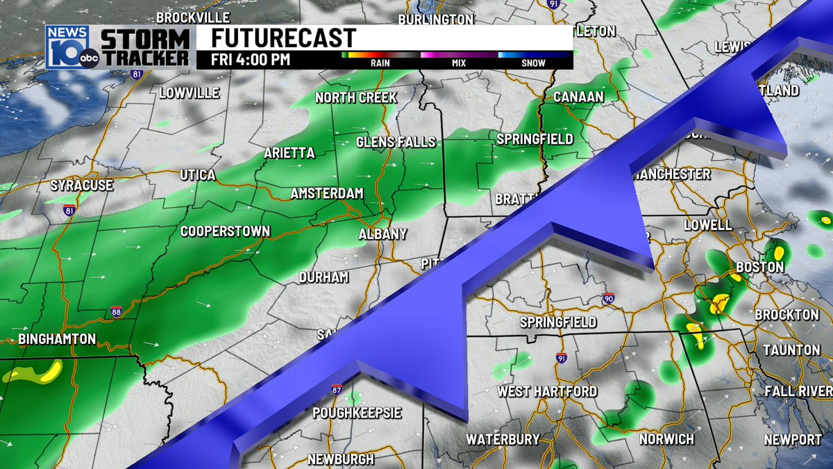 AlyssaCaroprese's tweet photo. A cold front moving through tomorrow will lead to scattered showers through the day - then we clear out for a beautiful October weekend! #nywx #upstateNY #CapitalRegion https://t.co/Fs7h6xB3CX
