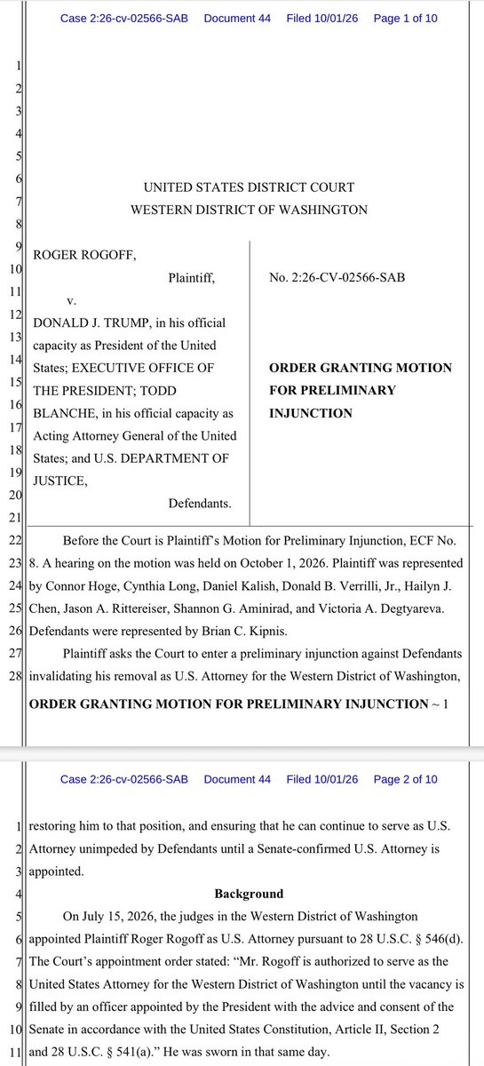 mrddmia's tweet photo. Another lawless and dangerous ruling.

Violating the separation of powers.

By another Democrat activist judge.

This time?

Seattle Obama Judge Stanley Bastian.

(Did he misspell his own name— “Stanly”—in his order?)

Democrat judges handpicked their own U.S. attorney.

The President, through his attorney general, fired him.

Under Article II of the Constitution, the President clearly has the executive power to fire Justice Department officials.

Now Judge Bastian created an unnecessary constitutional crisis by essentially ordering a coup at the Justice Department, by ordering the removal of the President’s pick and putting in Bastian’s judicial puppet.

The Ninth Circuit must fix this.

Or the Supreme Court will have to step in. 

Again.

https://t.co/eBFvfT0xz7