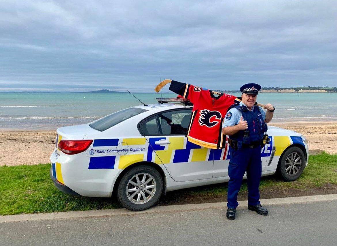 bryanandbobby's tweet photo. New Zealand geared and ready to join the C of red again @NHLFlames @NHLFlamesPR @AlumniFlames @FlamesFdn @dwillsnhl @SteinbergYYC @Mikkelson12 @TyPilson @RickTulsie #goflamesgo for our last season at @cgysaddledome 🥹🔥 https://t.co/N7jSVRpqzu