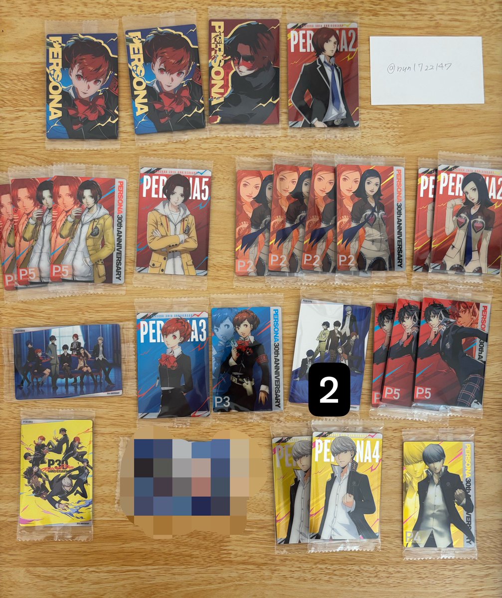 nun1722147's tweet photo. ペルソナ　ウエハース　30th 交換

求：画像1のもの🟥 〉 🟦、前段P4主（P4主関連ならなんでも）　〉　150+送料
譲：画像のもの

箔はなるべく箔同士、迷子を無くしたいのでおまとめ優先でお願いしたいです🙇‍♀️

複数↔️箔押しも可能です。
お気軽にお声掛けください🙌 https://t.co/1KurHfksrC